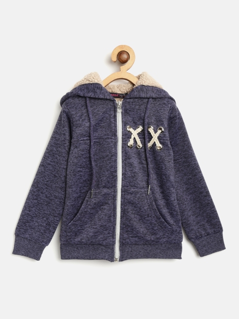 

Nins Moda Girls Navy Blue Solid Hooded Front Open Sweatshirt