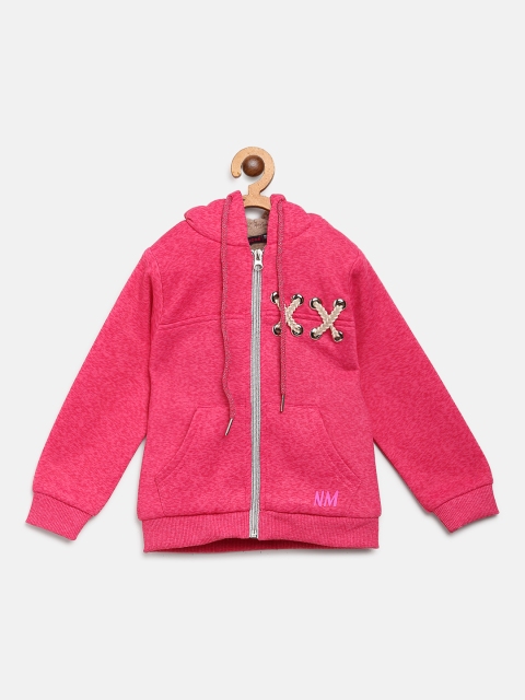 

Nins Moda Girls Pink Solid Hooded Front-Open Sweatshirt