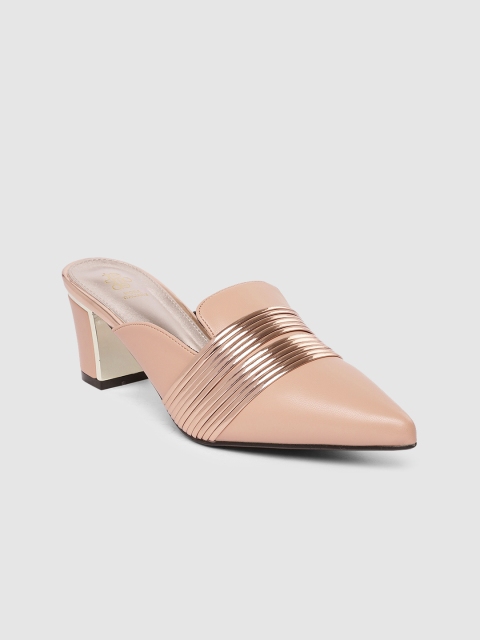 

Tresmode Women Pink & Gold-Toned Textured Mules