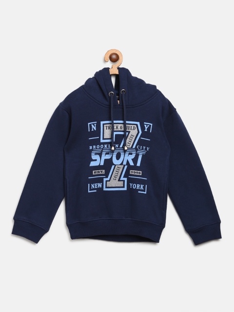 

Nins Moda Boys Navy Blue Printed Hooded Sweatshirt