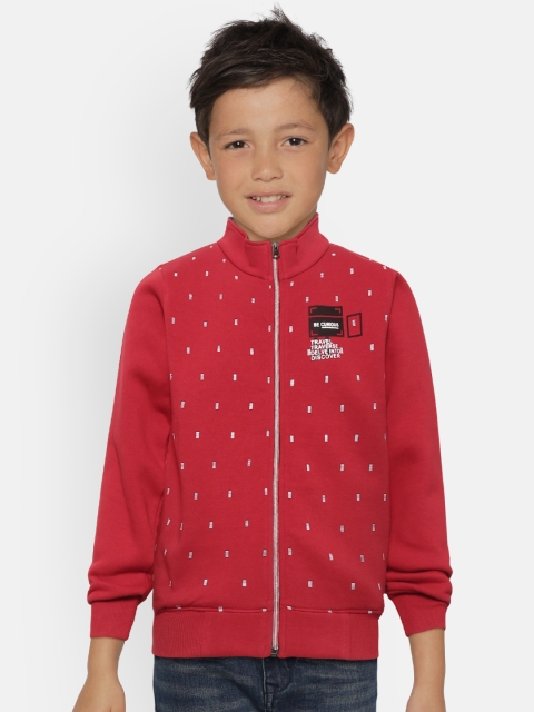 

Nins Moda Boys Red Printed Front-Open Sweatshirt