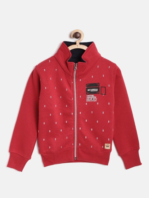 

Nins Moda Boys Red Printed Front-Open Sweatshirt