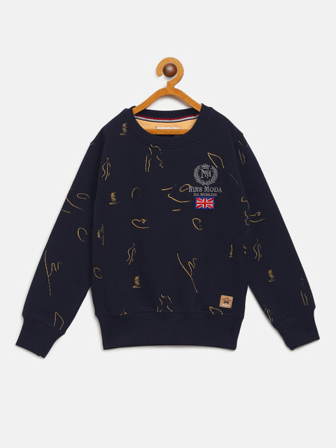 

Nins Moda Boys Navy Blue Printed Sweatshirt