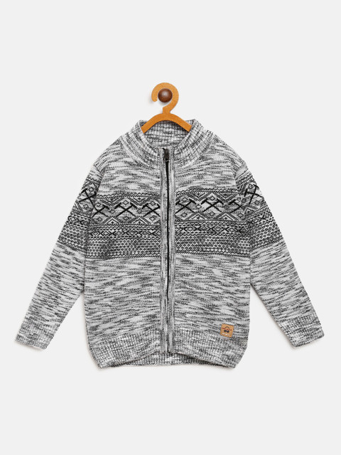 

Nins Moda Boys Grey & Black Self Design Cardigan