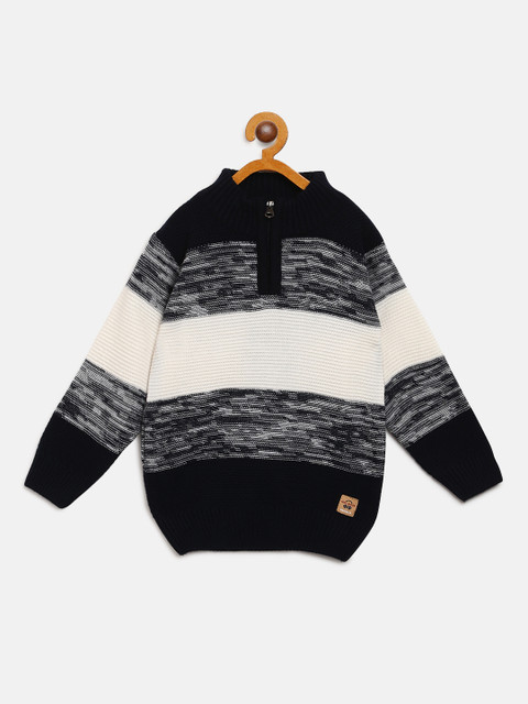 

Nins Moda Boys Navy Blue & White Colourblocked Sweater