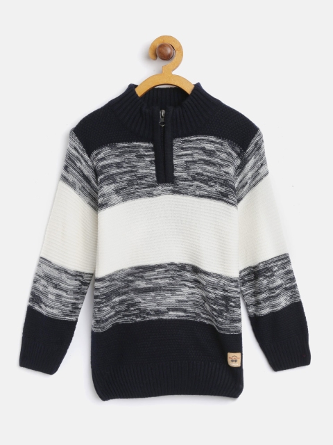 

Nins Moda Boys Navy Blue & White Colourblocked Pullover