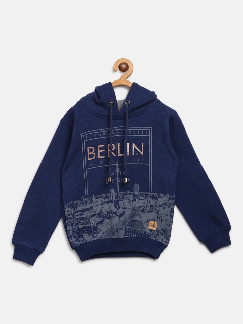 

Nins Moda Boys Navy & Grey Printed Hooded Sweatshirt, Navy blue