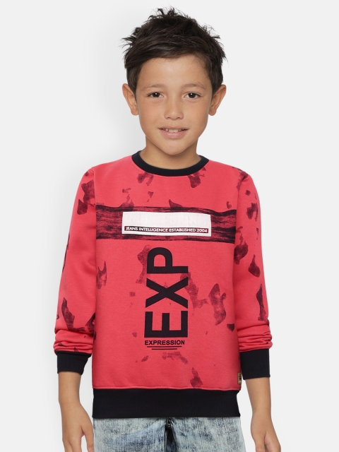 

Nins Moda Boys Coral Pink & Black Printed Sweatshirt