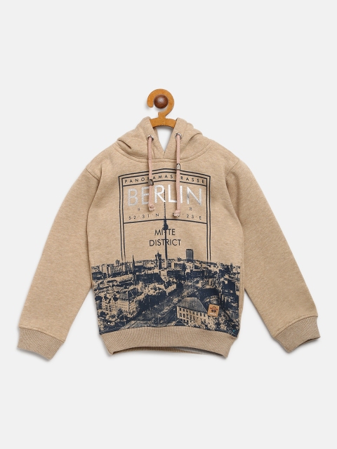 

Nins Moda Boys Beige & Navy Blue Printed Hooded Sweatshirt