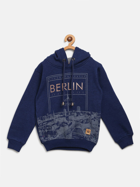 

Nins Moda Boys Navy & Grey Printed Hooded Sweatshirt, Navy blue