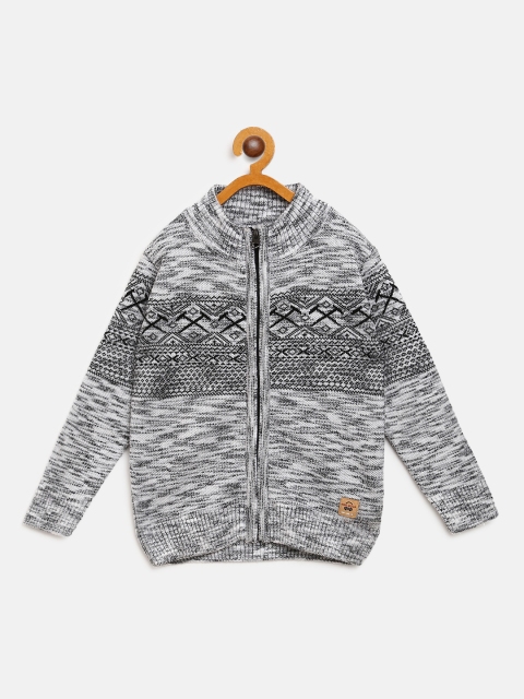 

Nins Moda Boys Grey & Black Self Design Cardigan