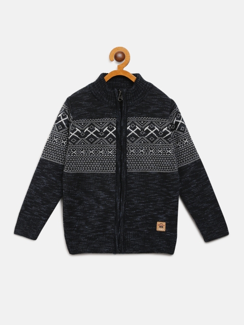 

Nins Moda Boys Navy Blue & White Self Design Cardigan