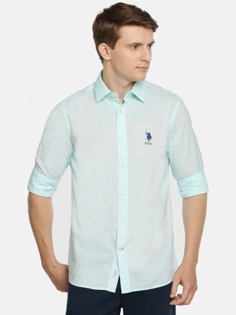 

U.S. Polo Assn. Men Turquoise Blue Tailored Fit Solid Casual Shirt