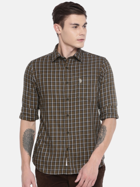 

U.S. Polo Assn. Men Olive Green & Black Tailored Fit Checked Casual Shirt