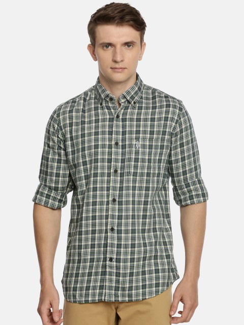 

U.S. Polo Assn. Men Olive Green & Beige Tailored Fit Checked Casual Shirt