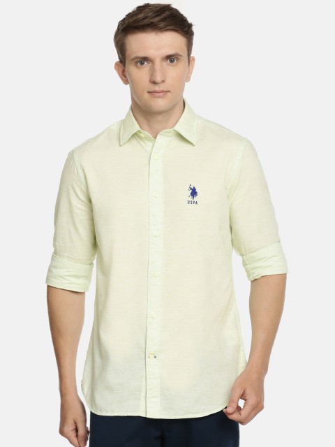 

U.S. Polo Assn. Men Premium Cotton Green Solid Tailored Fit Casual Shirt