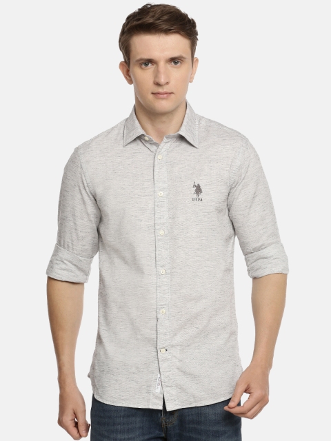 

U.S. Polo Assn. Men Grey Tailored Fit Solid Casual Shirt