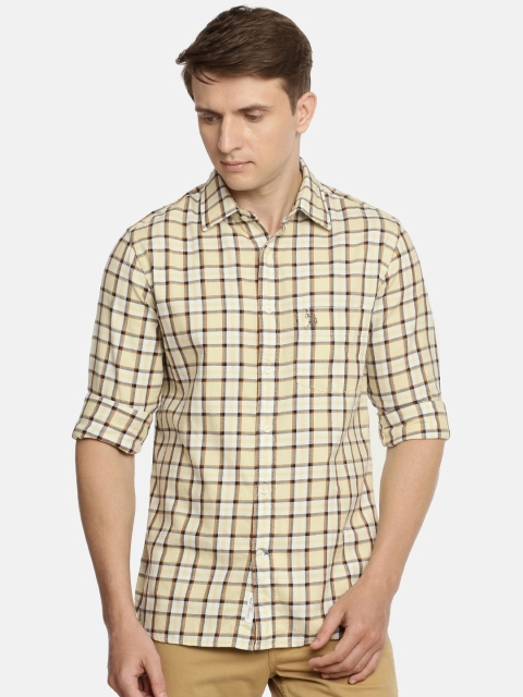 

U.S. Polo Assn. Men Yellow & Brown Tailored Fit Checked Casual Shirt