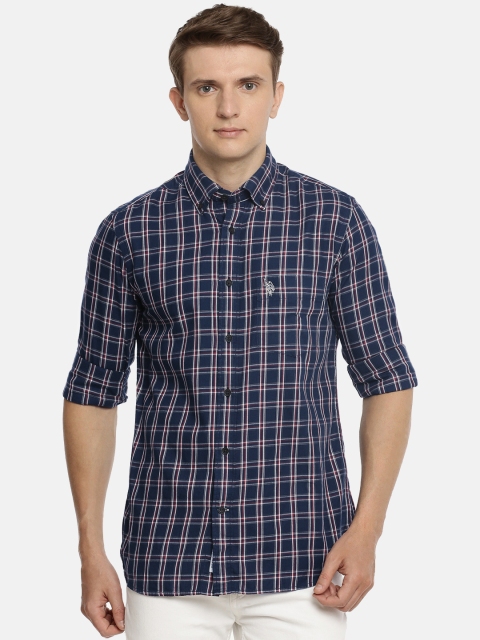 

U.S. Polo Assn. Men Navy Blue & Red Tailored Fit Checked Casual Shirt