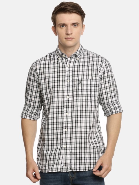

U.S. Polo Assn. Men White & Black Tailored Fit Checked Casual Shirt