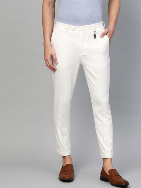 

Peter England Men White Carrot Fit Solid Cropped Smart Casual Trousers