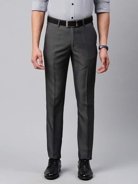 

Peter England Men Charcoal Grey Neo Slim Fit Self Design Formal Trousers