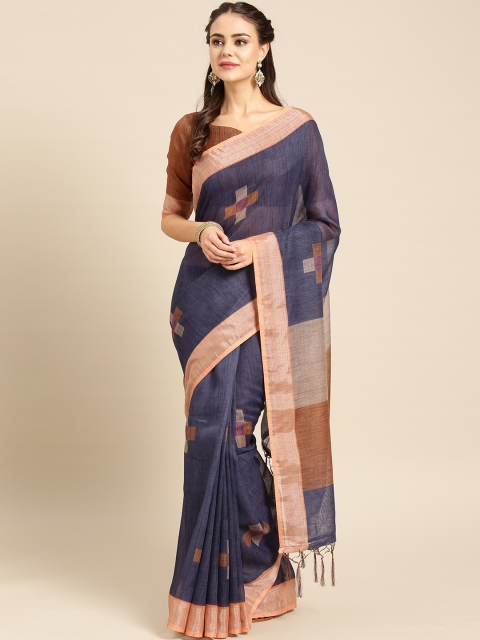 

Saree mall Navy Blue & Brown Woven Design Saree