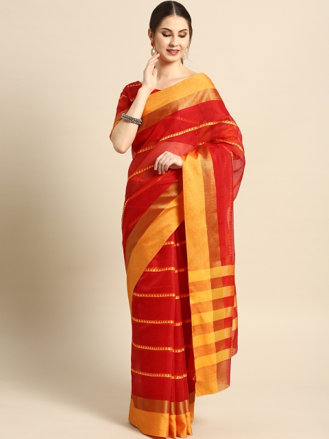 

Saree mall Red & Yellow Striped Saree