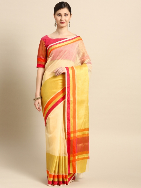 

Saree mall Beige & Golden Colourblocked Saree