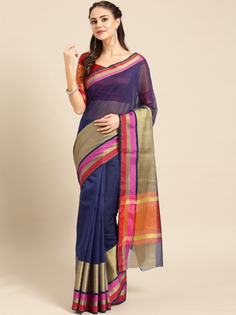 

Saree mall Navy Blue & Golden Woven Design Saree