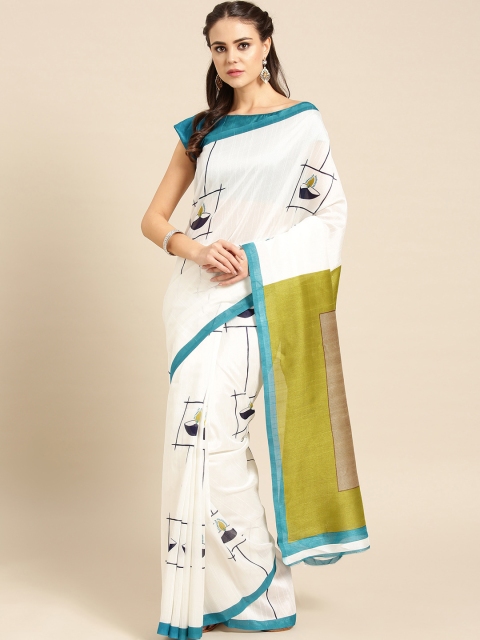 

Saree mall Women Off-White & Blue Printed Bhagalpuri Saree