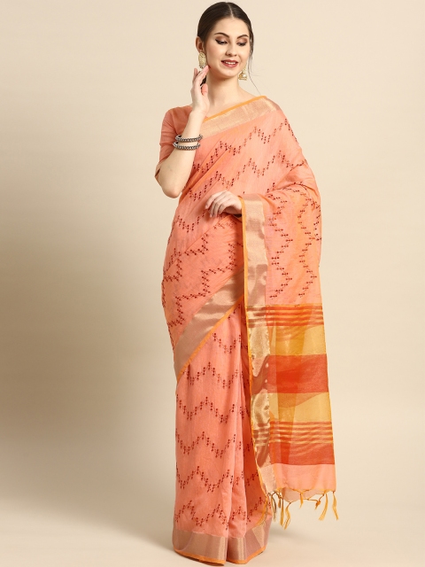 

Saree mall Peach-Coloured Embroidered Saree