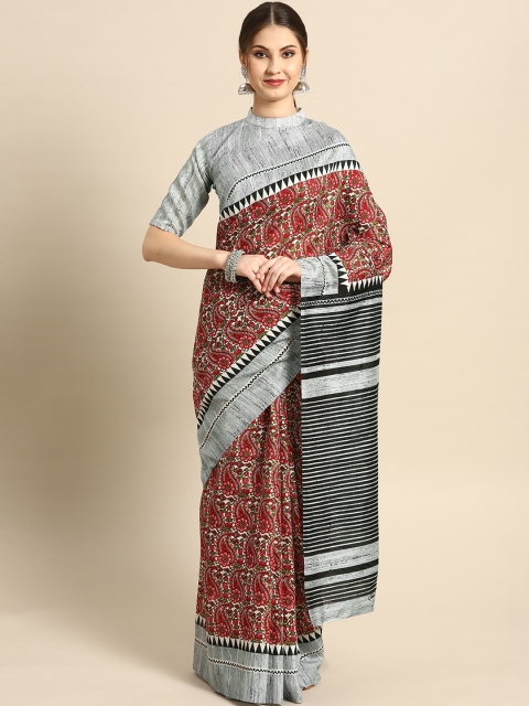

Saree mall Red & Grey Printed Bhagalpuri Saree