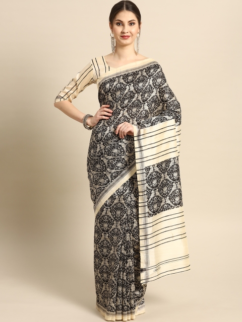 

Saree mall Black & Cream-Coloured Printed Bhagalpuri Saree