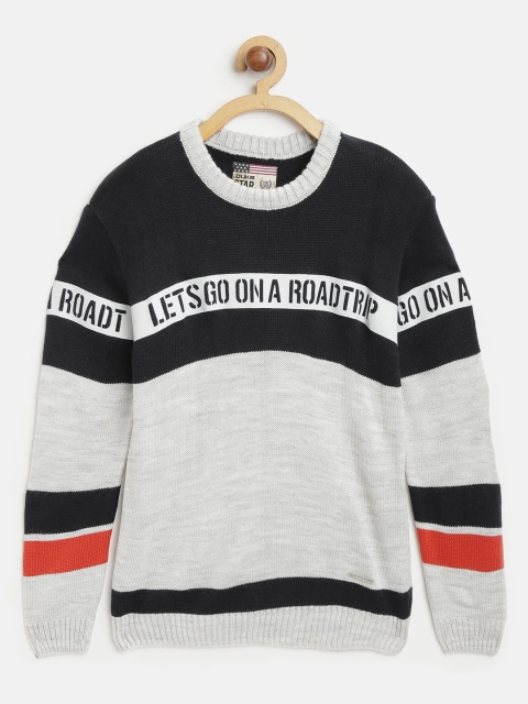 

Duke Boys Grey Melange & Navy Blue Colourblocked Sweater