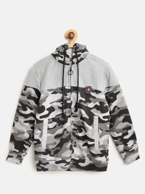 

Duke Boys Grey & Black Camouflage Print Hooded Front-Open Sweatshirt