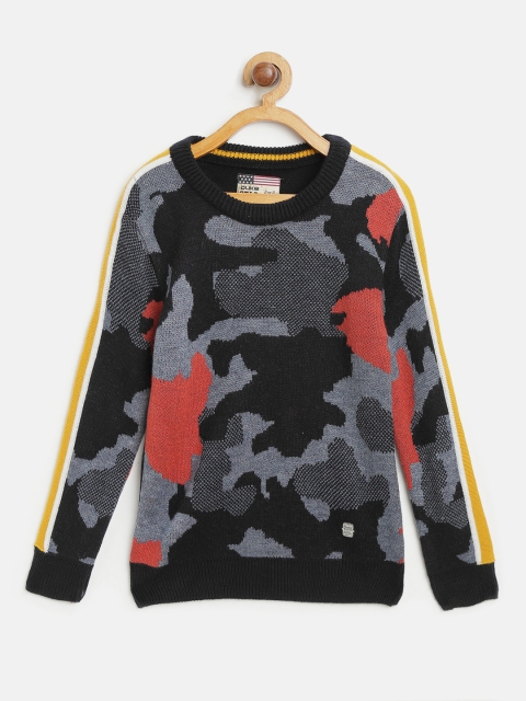 

Duke Boys Navy Blue & Rust Red Camouflage Self Design Sweater
