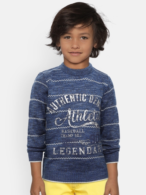 

Duke Boys Blue & Grey Striped Sweater with Embossed Print Detail