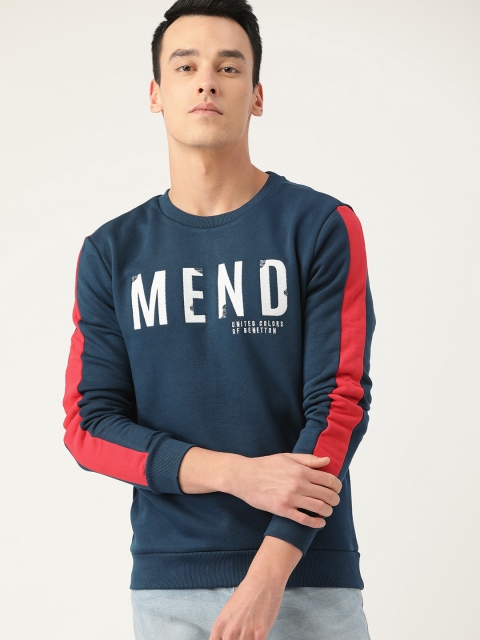 

United Colors of Benetton Men Teal Blue Embroidered Sweatshirt