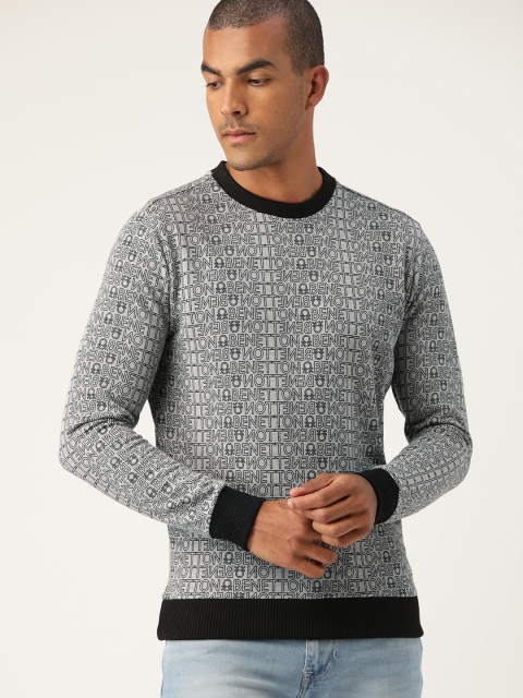 

United Colors of Benetton Men Grey & Black Printed Sweatshirt