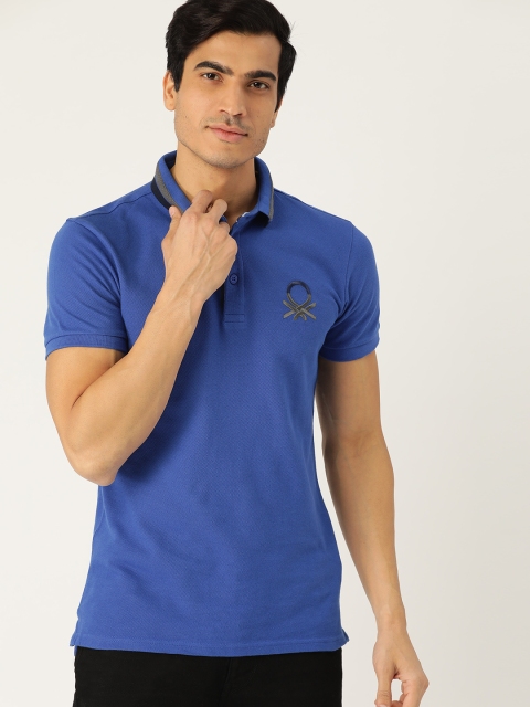 

United Colors of Benetton Men Blue Solid Polo Collar T-shirt