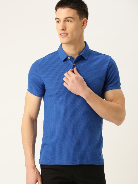 

United Colors of Benetton Men Blue Self-Checked Polo Collar T-shirt