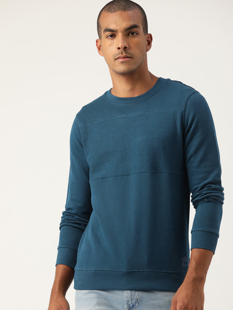 

United Colors of Benetton Men Teal Blue Solid Sweatshirt