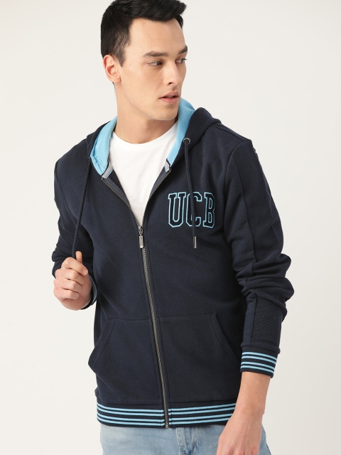 

United Colors of Benetton Men Navy Blue Solid Hooded Sweatshirt