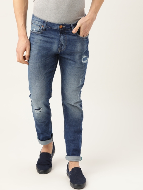 

United Colors of Benetton Men Blue Tapered Fit Mid-Rise Low Distress Stretchable Jeans