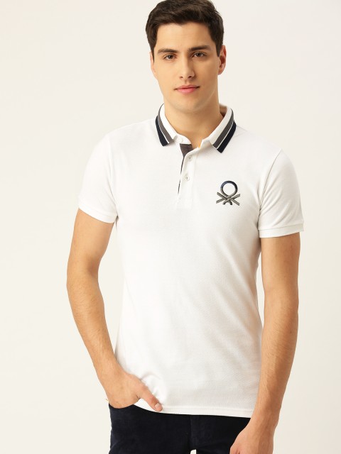 

United Colors of Benetton Men White Solid Polo Collar T-shirt