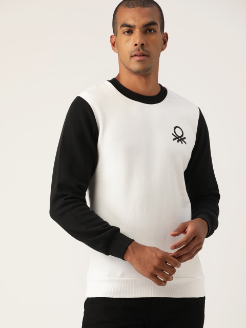 

United Colors of Benetton Men White & Black Solid Sweatshirt