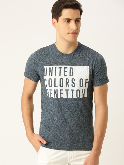 

United Colors of Benetton Men Blue Printed Round Neck T-shirt