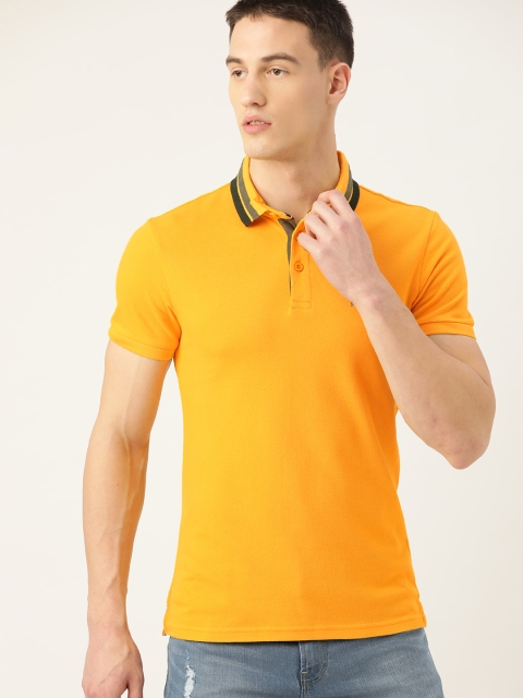 United Colors of Benetton Men Yellow Solid Polo Collar T-shirt