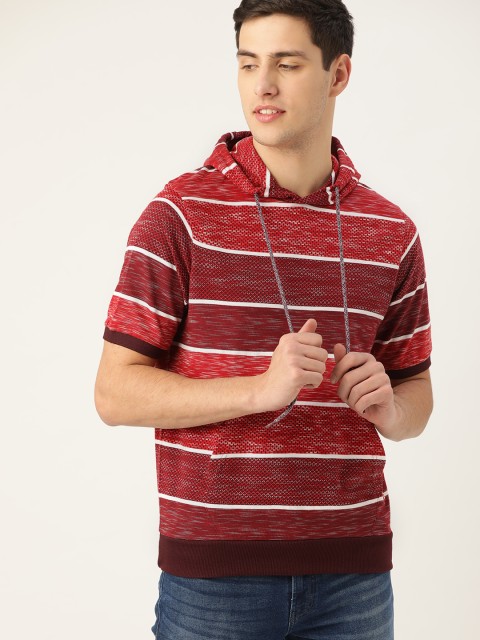 

United Colors of Benetton Men Red & Maroon Striped Hooded T-shirt